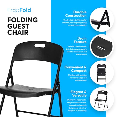 Oline Folding Chair, Indoor Outdoor Plastic Commercial Stackable Foldable Guest Chairs for Events Office Wedding Party Picnic Kitchen Dining