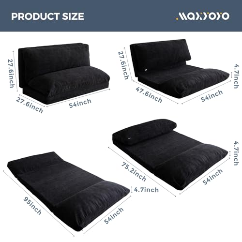 MAXYOYO Bean Bag Bed Folding Sofa Bed Floor Mattress for Adults, Extra Thick and Long Floor Sofa with Corded Washable Cover, Dark Grey, 30x95 Inch