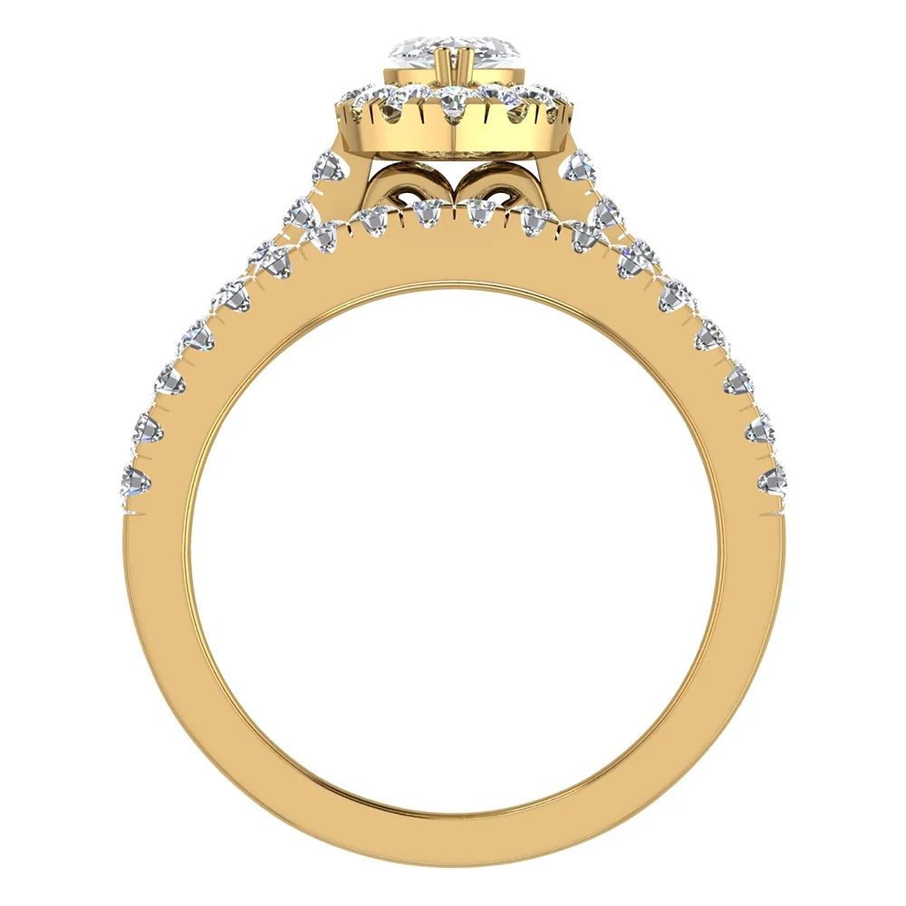Marquise Cut Halo Diamond Wedding Ring Set 1.25 CT 14K Gold (F,VS1)