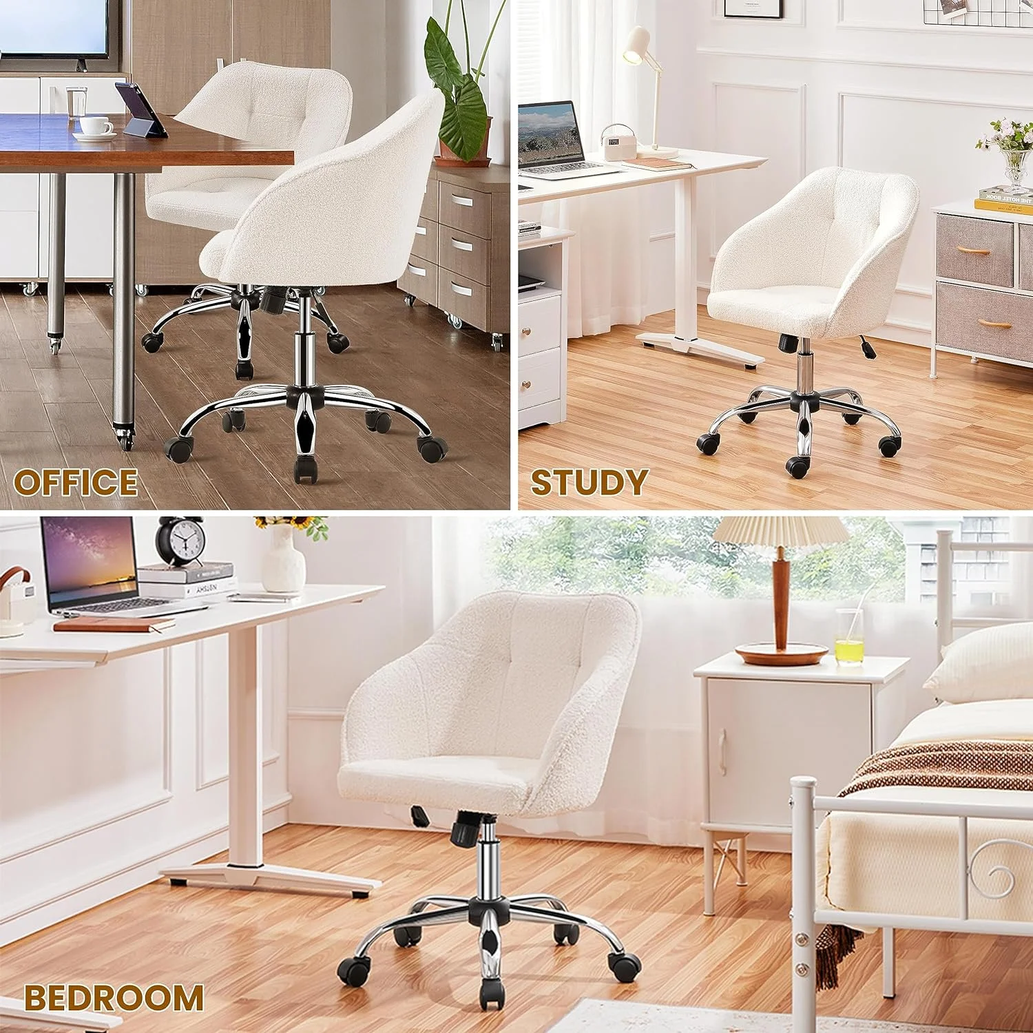 Modern Boucle Desk Chair, Makeup Vanity Chair with Adjustable Tilt Angle