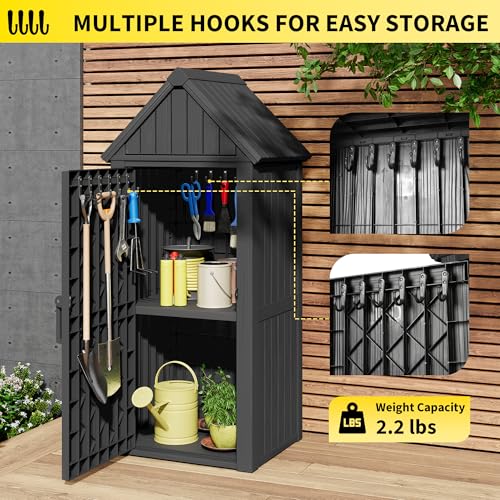 Outdoor Resin Storage Shed, Upgrade Durable Storage Cabinet with Removable Shelves and Lock Ring, Reinforced Floor