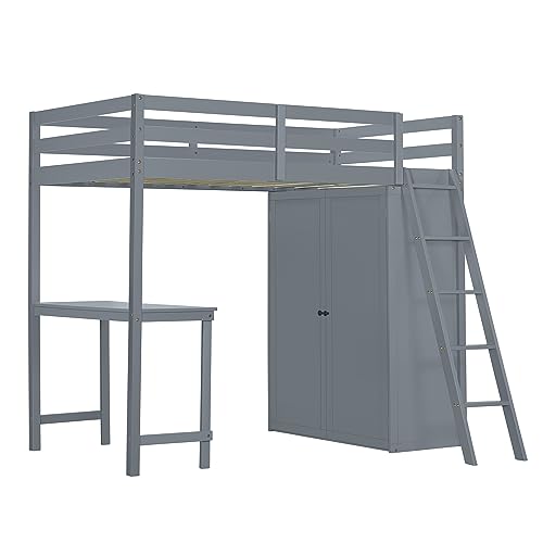 Harper & Bright Designs Full Size Loft Bed with Wardrobe and Desk, Solid Wood Loft Bed Frame with Storage, for Kids Teens Adults (Full Size, White)