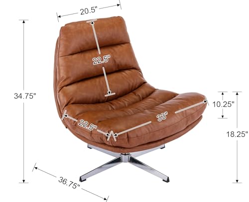 Modern Swivel Accent Chair with Ottoman Set, PU Leather Oversized Armless Reading Chair with Footrest