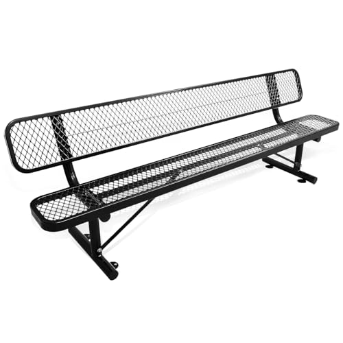 8FT Heavy Duty Park Bench with Back Portable Frame, Outdoor Metal Park Bench with Backrest, Steel Mesh Outdoor Bench for Garden, Lawn, Patio, Porch