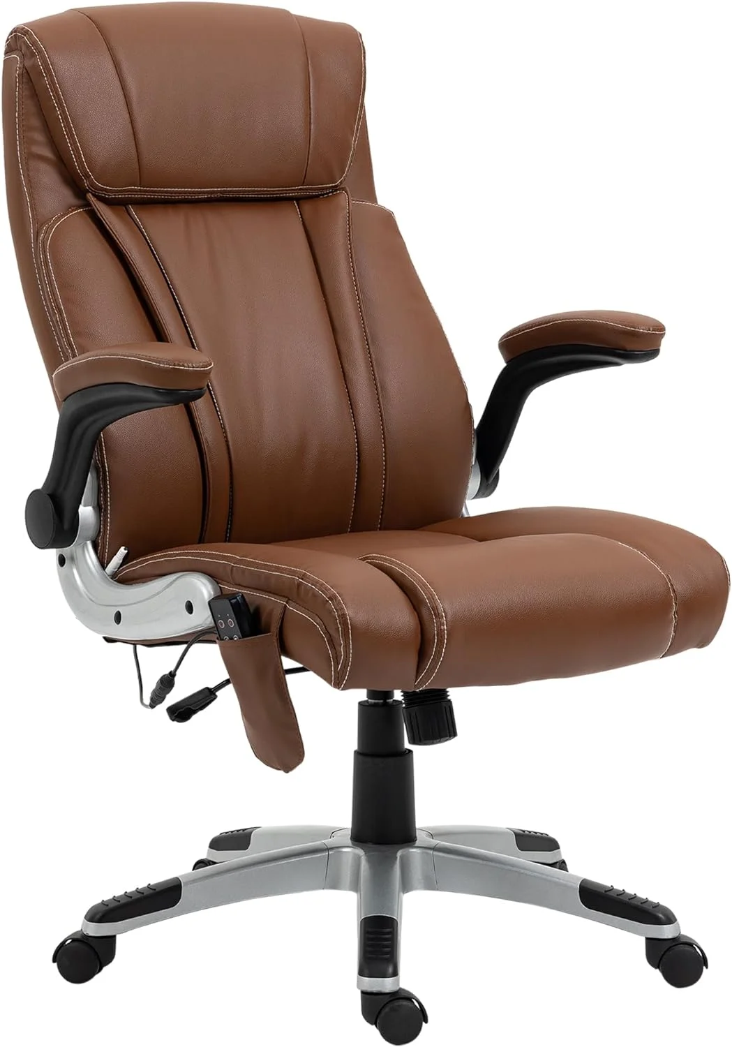 Executive Massage Office Chair With 6 Vibration Points, Heated Faux Leather Computer Desk Chair With -Up Armrest, Adjustable Height, Swivel Wheel