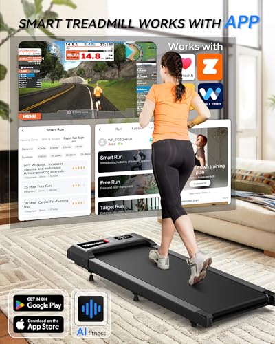 Walking Pad with Incline, Walking Pad Treadmill 300lb Capacity, Under Desk Treadmill Works with KINOMAP WELLFIT