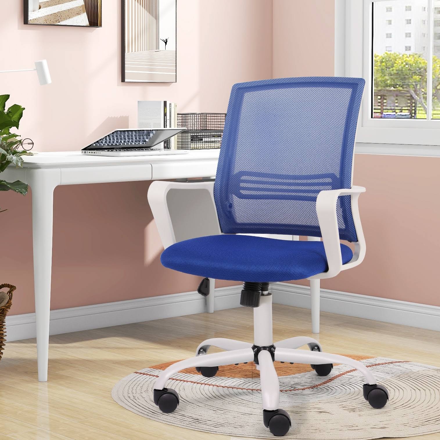 Home Office Chair Computer Task Chair Adjustable Desk Chair with Swivel Casters for Office Leisure - Pink