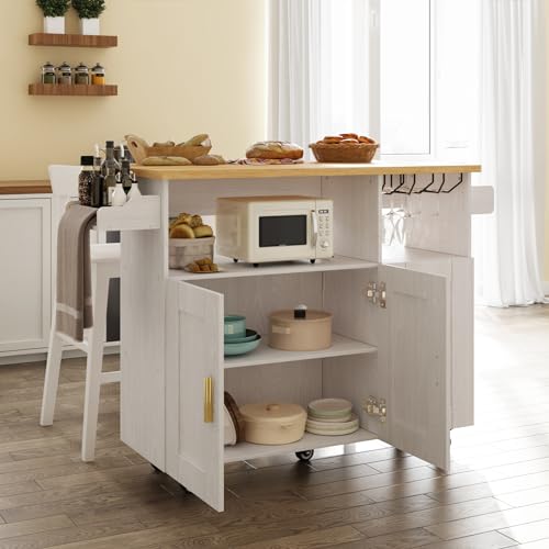 Rolling Mobile Kitchen Island Cart with Desktop Drop Leaf Countertop, Island Table Storage with 5 Wheels