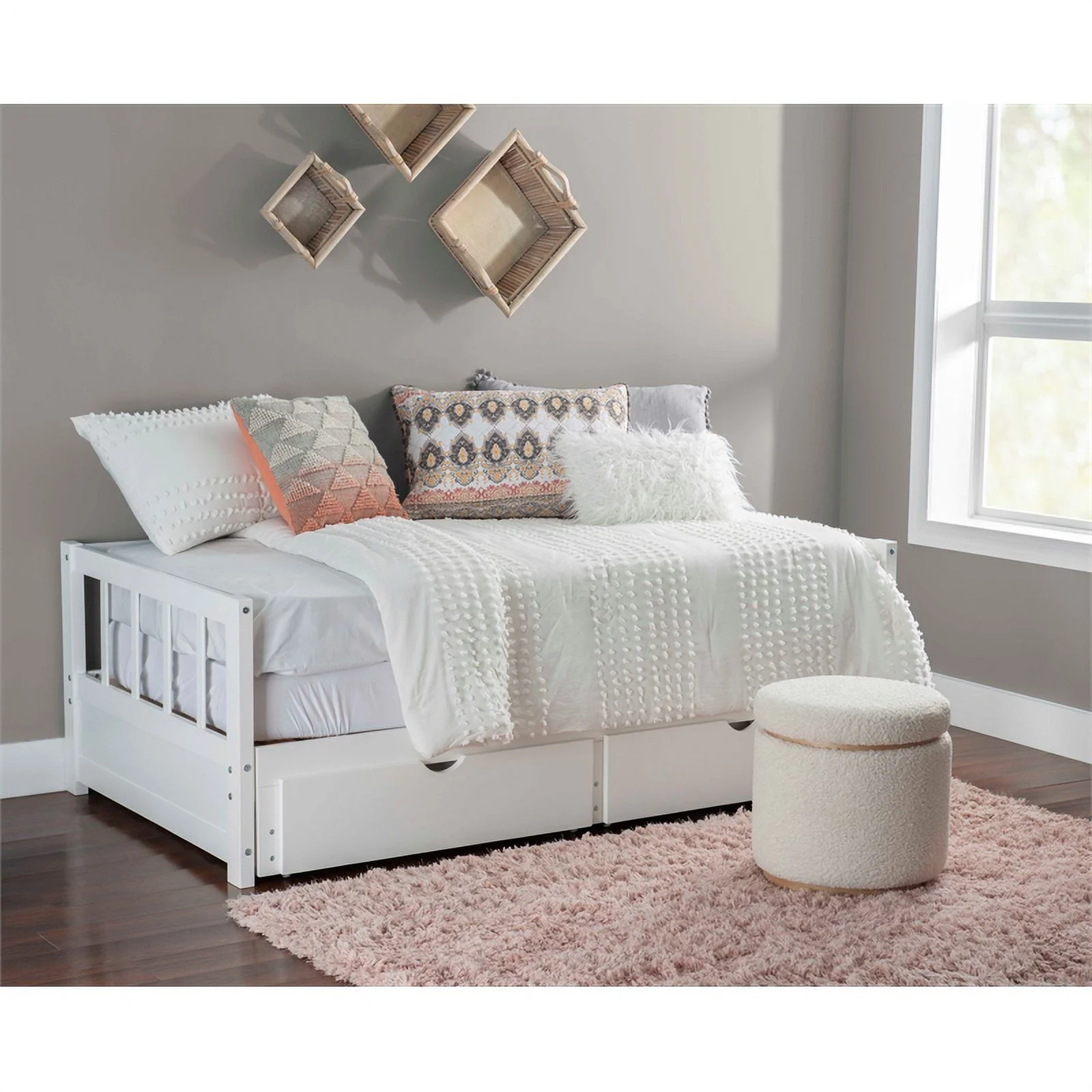 Linon Macey Wood Storage Trundle Daybed in White