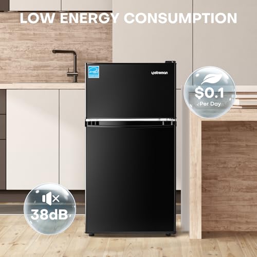 Upstreman 3.1 Cu.Ft Mini Fridge with Freezer, Double Door Mini Fridge, Dorm Essentials, Adjustable Thermostat, Energy Saving, Mini Fridge for Office