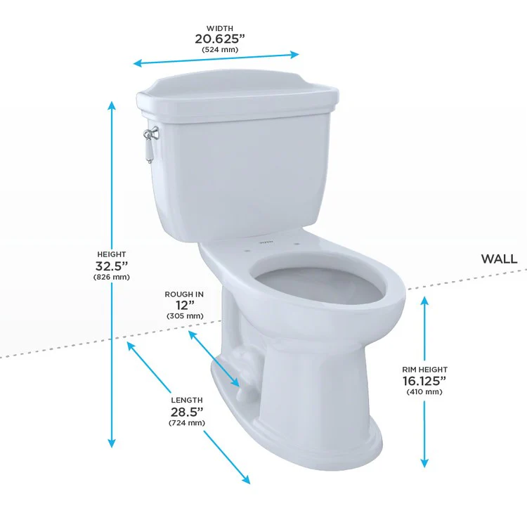 Toilet Eco Dartmouth 2 Pieces Close Coupled Universal Height Cotton Elongated ADA 32-1/2 Inch 1.28 Gallons per Flush Left Hand Chrome Less Seat