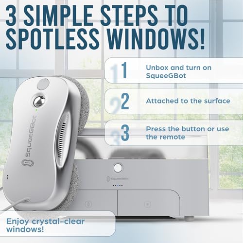 SqueeGBot Window Cleaning Robot Ideal for Panoramic Windows, Tiles, Mirrors, Robot Windows Cleaner with Intelligent AI 5.0 Navigation