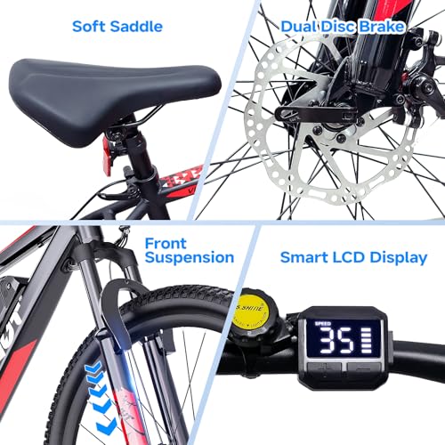 Totem Electric Bike for Adults, 750W Peak 26" Ebike for Men Women Teens with 375WH, 21 Speed, 20Mph, Up to 40Miles Front Suspension