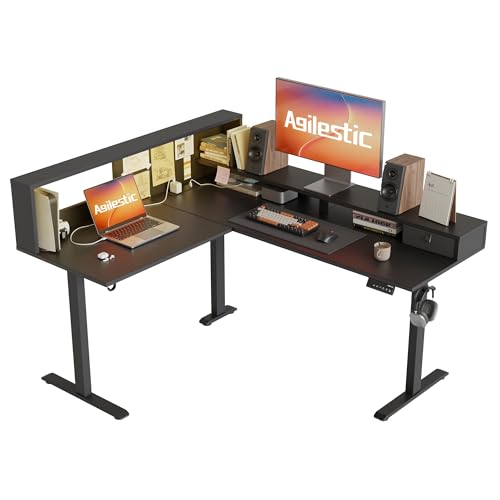 Agilestic L Shaped Electric Standing Desk with 2 Drawers, 63 Inch Ergonomic Adjustable Height Desk with Storage