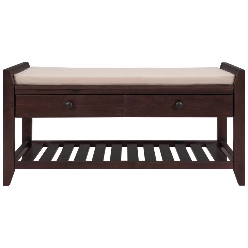 Shoe Rack with Cushioned Seat and Drawers, Multipurpose Entryway Storage Bench (Espresso)