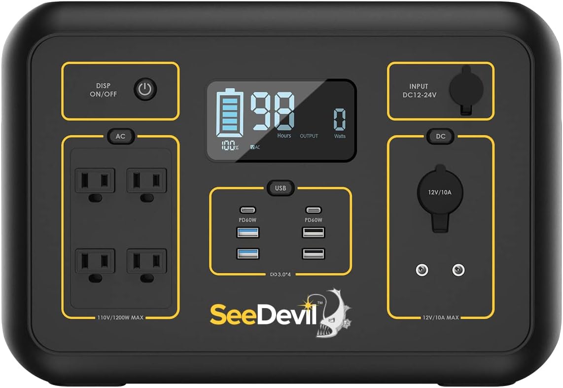 SeeDevil Portable Power Station 1200W, 1132Wh Portable Generator with 4x110V/1200W AC Outlets, for Outdoor RV/Van Camping, Overlanding