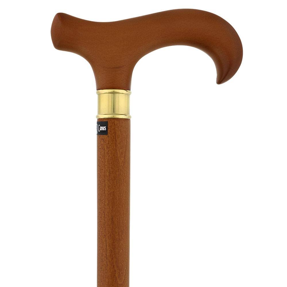 Royal Canes -Extra Long, Super Strong Brown Derby Walking Cane with Beechwood Shaft and Brass Collar