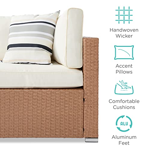 Best Choice Products 7-Piece Modular Outdoor Sectional Wicker Patio Conversation Set w/ 2 Pillows, Coffee Table, Cover Included - Gray/Navy