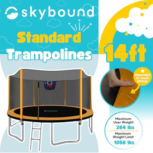 SkyBound Trampoline with Safety Enclosure Net - 10ft 12ft 14ft 15ft 16ft Large Outdoor Backyard ASTM Approved Trampolines for Kids & Adults