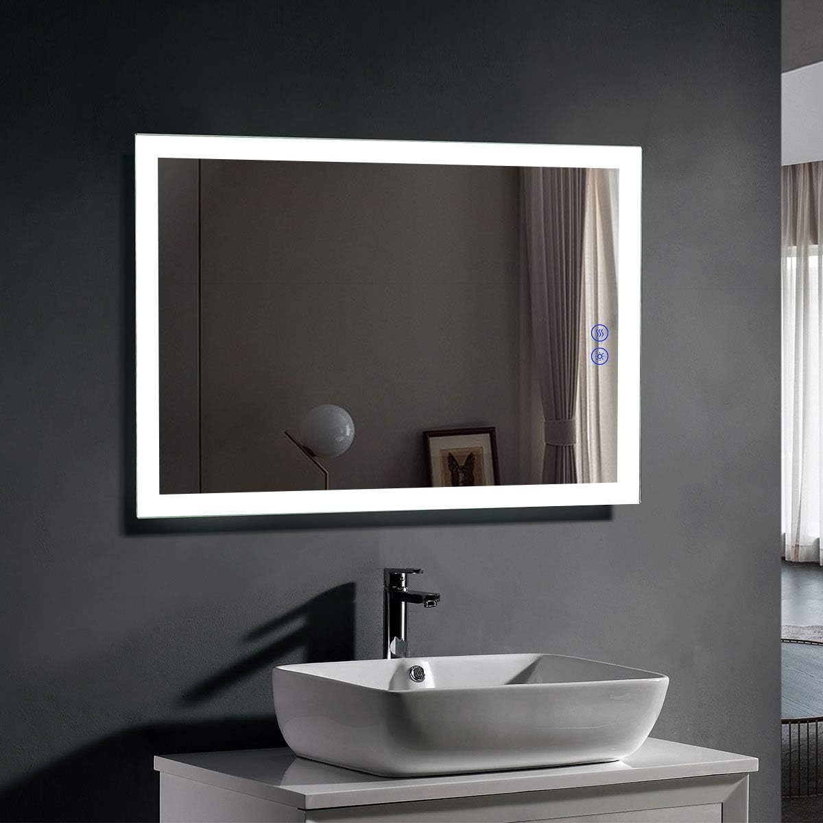 Dimmable LED Bathroom Mirror with Anti-Fog Function, 36x28 in Vertical & Horizontal Mount Illuminated Mirror with Touch Button, CRI>90