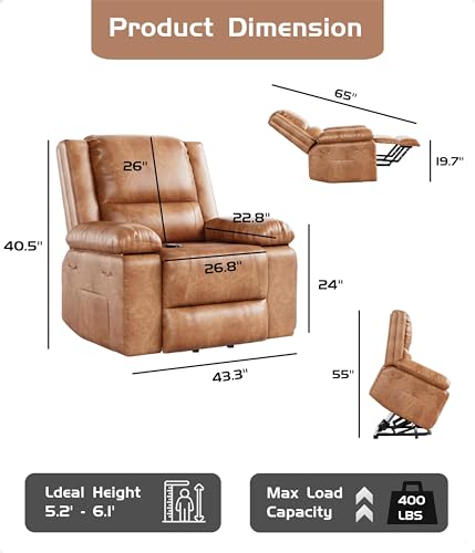 GarveeHome Power Lift Recliner Chair - Heat and Massage, Faux PU Electric Lift Recliner for Elderly & Mobility Impaired, Adjustable Back and Legs