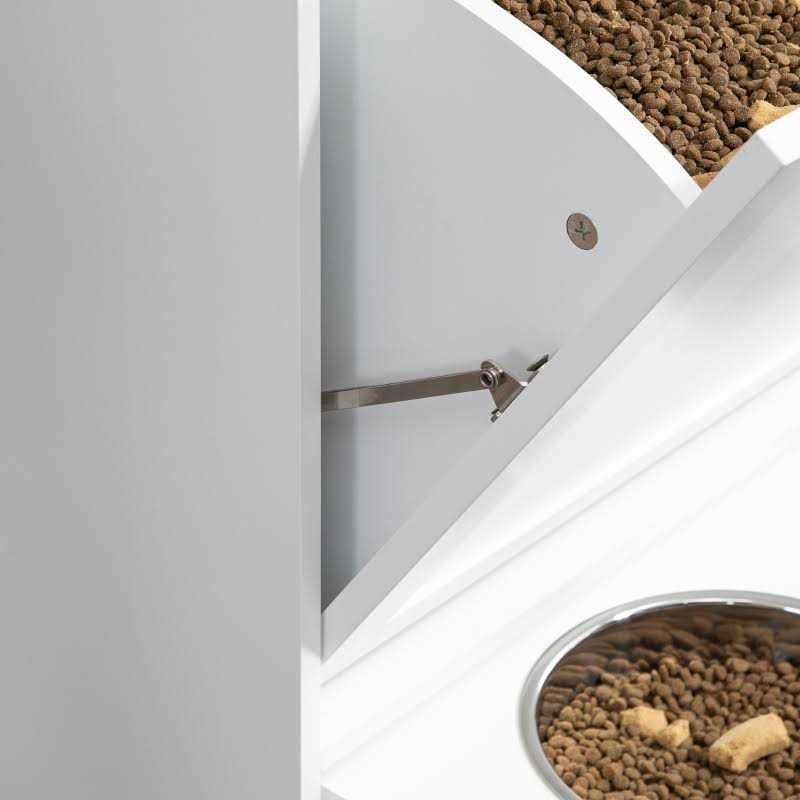 PawHut Pet Feeder Station Storage Cabinet, Dog Food Storage Container with Dog Raised Bowls and Hanger for Feeding &amp; Watering Supplies