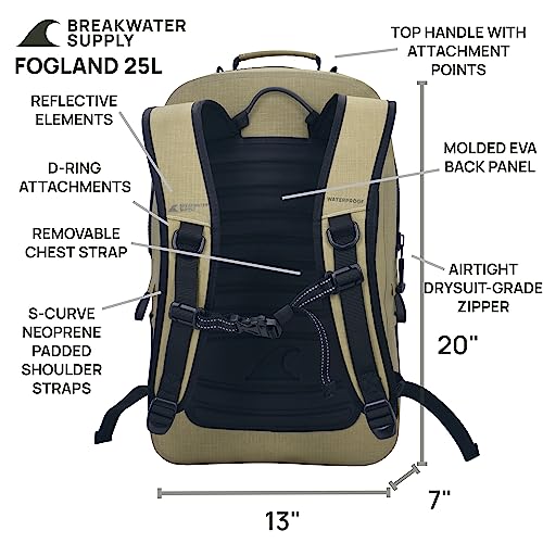 Breakwater Supply™ 100% Waterproof Submersible Backpack, Laptop Bag, Airtight Zippers | Travel Outdoors | Fogland 25L 20L 15L