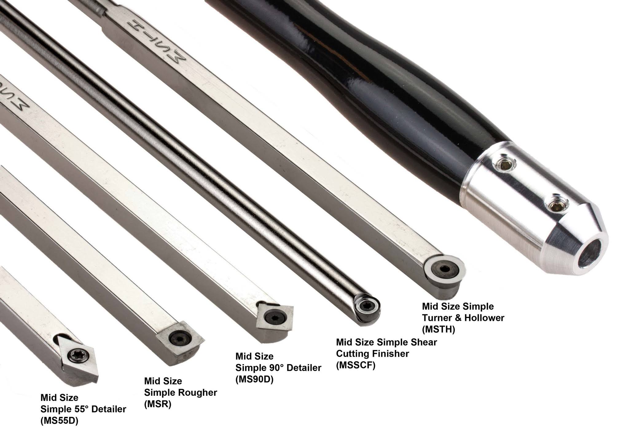 Mid Size Package of 5 Carbide Simple Woodturning Tools with Interchangeable Lathe Tool Handle, Size: 2 inch Radius, Red