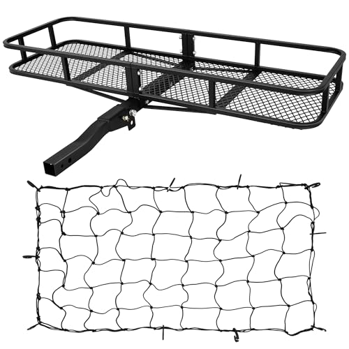 ARKSEN 60 x 24 x 6 Inch Folding Hitch Mount Cargo Rack Carrier 500 Lbs Heavy Duty Capacity 2 Inch Angled Shank Receiver Luggage Basket Hitch Flod Up