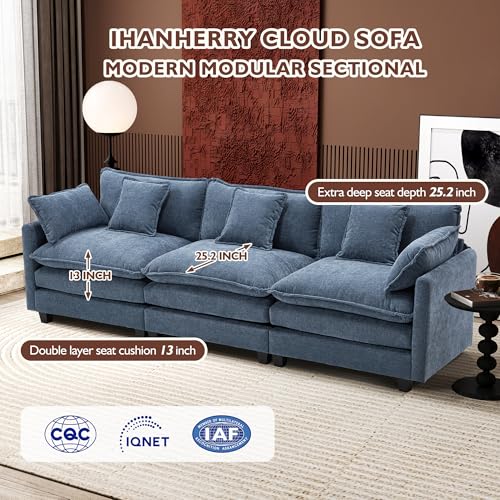 Ihanherry 111.4" U Shaped Modern Cloud Sofa Modular Sectional Couch with 2 Ottoman, 5-Seat Chenille Deep Seat Sofa with Pillow for Living Room