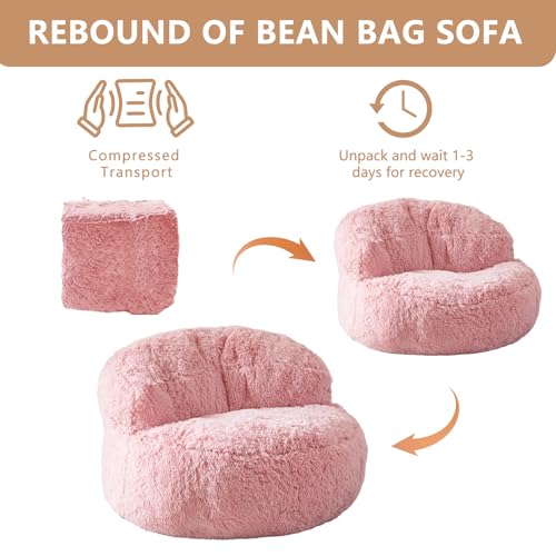 BYBYME Giant Bean Bag Chair, Faux Fur Bean Bag Couch with Filler Large Living Room Bean Bag Chairs for Adults