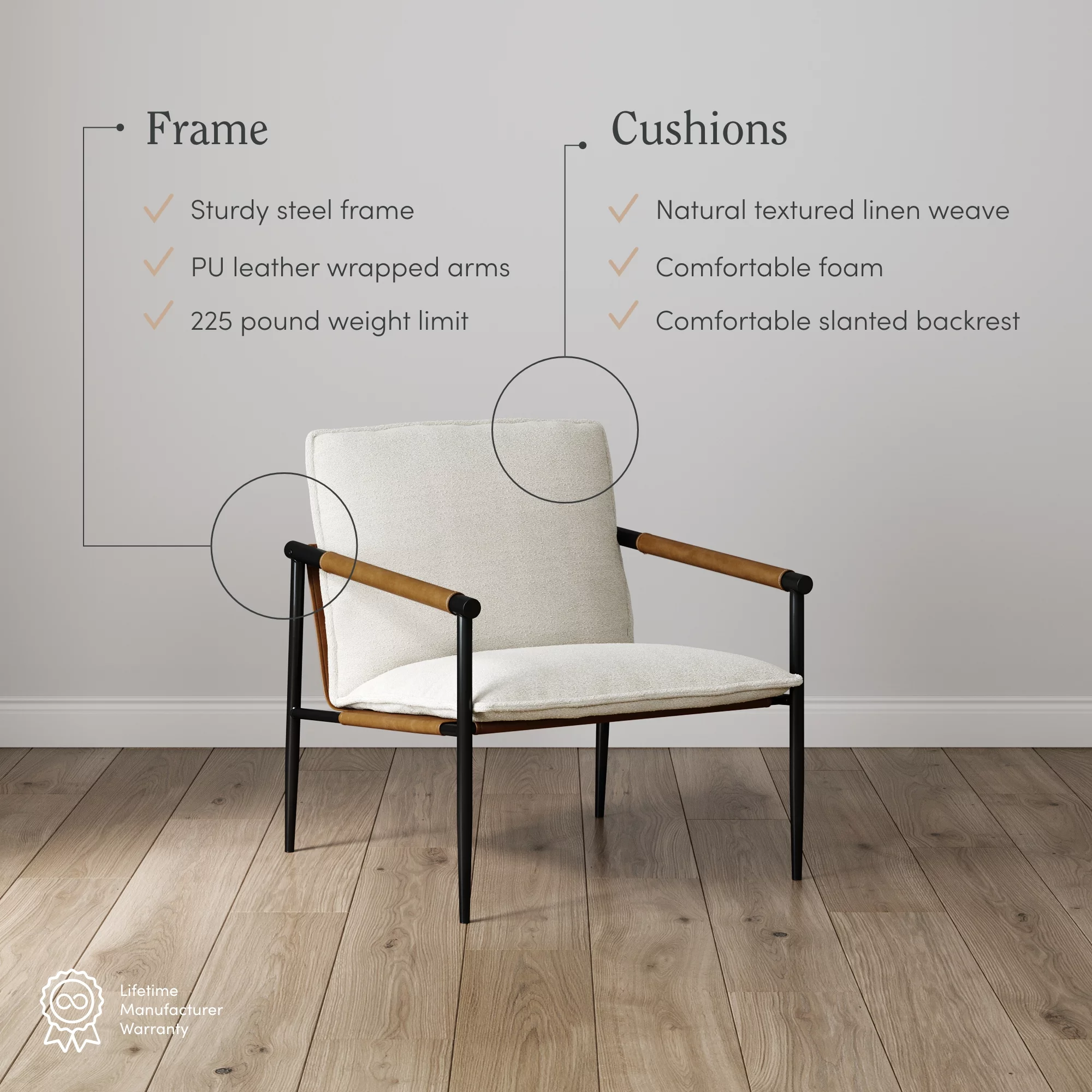 Nathan James Omel Lounge Reading Chair, Modern Living Room Accent Chair with Metal Frame and Boucle Upholstery, White/Black - Radiant Selections