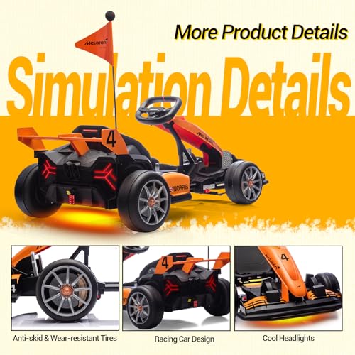 24V Kids Electric Go Kart, Licensed McLaren F1 Drift Kart Car with Dual 200W Motors, Adjustable Seat, 6 Safety Upgrades, CVT Speed Mode