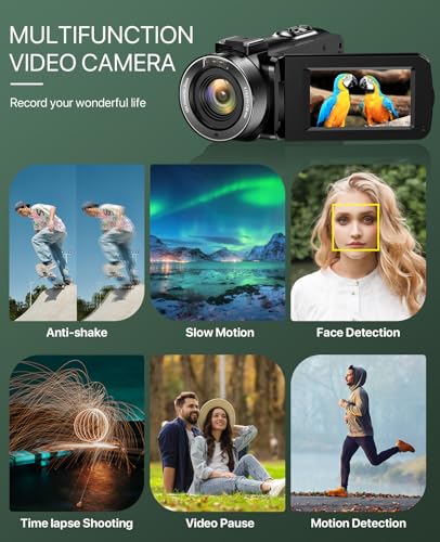 4K Video Camera Camcorder 64MP Vlogging Camera for YouTube 18X Digital Zoom 3.0" IPS Screen IR Night Vision with External Stereo Microphone