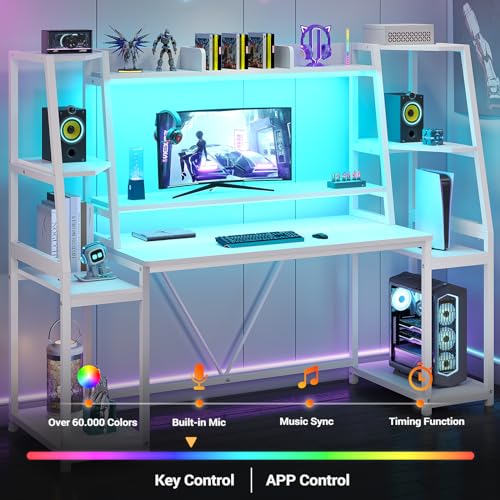 SEDETA Gaming Desk 78.8'' with LED Lights, Hutch and Storage Shelves, Computer Desk with Monitor Stand, Large PC Gamer Desk Workstation