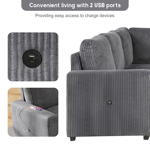 L-Shaped Pull Out Sleep Sofabed,Modern Reversible Sleeper Sectional Sofa Chenille Upholstered Button Tufted Decor with Storage Chaise