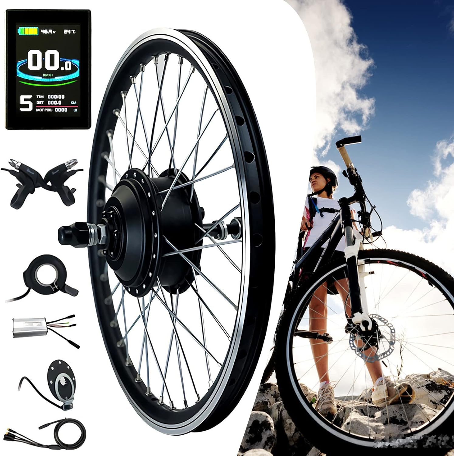Electric Bicycle Conversion Kit 36V/48V - 250W/350W/500W, Rear Wheel E-Bike Conversion Kit with Intelligent Controller,36V/250W-28