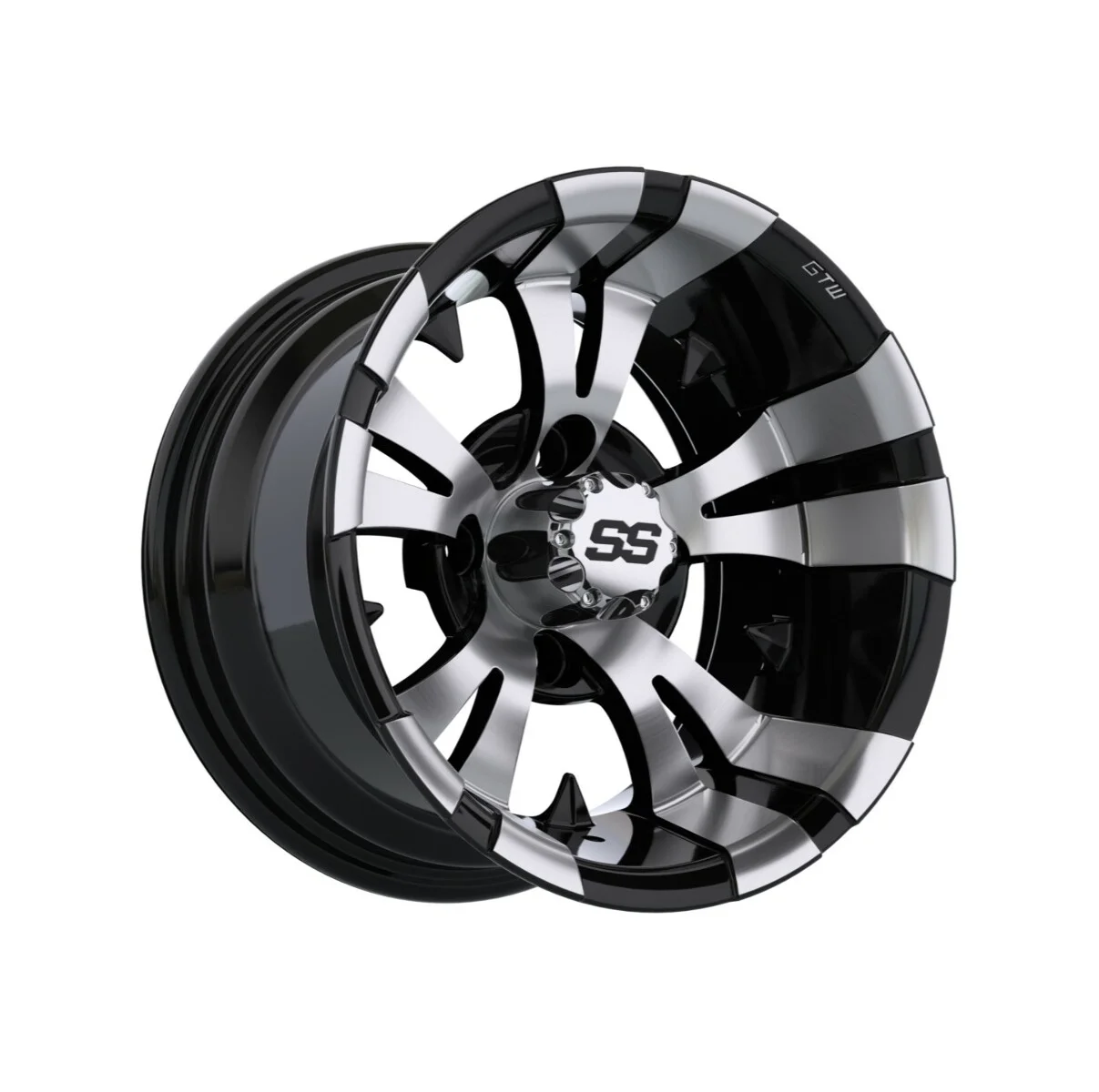GTW Vampire 12 inch Black/Machined Golf Cart Wheel on 215/35-12 (18") Golf Cart Tire | Set of 4