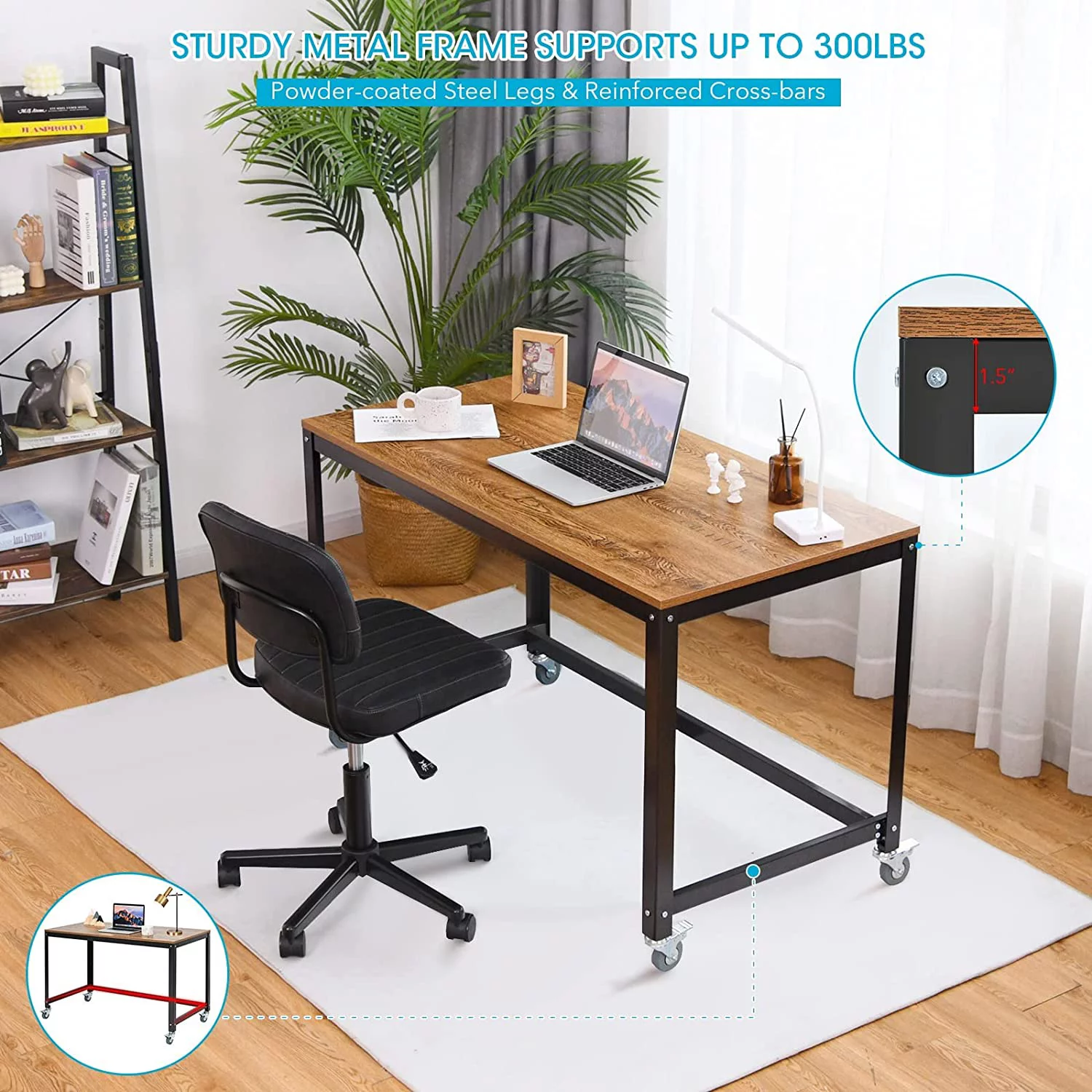Rolling Computer Desk, Portable Rolling Table, Mobile Home Office Desk Writing Study Desk, Movable Workstation with 4 Smooth Wheels