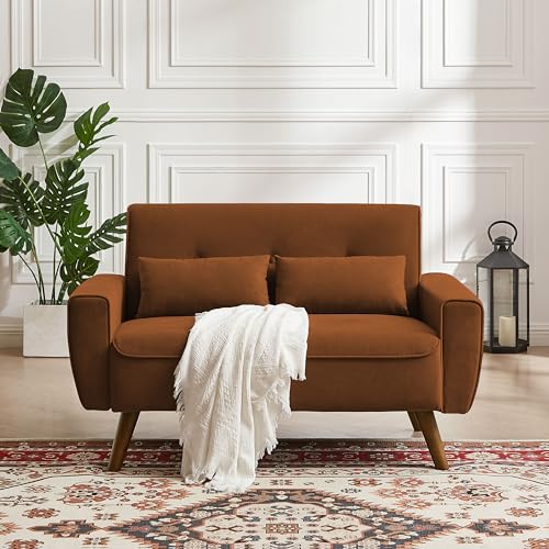 48.8" Small Loveseat Sofa, Mid Century Modern Love Seat Couch with Back Cushions and Wood Legs, 2 Seater Couches for Living Room, Bedroom