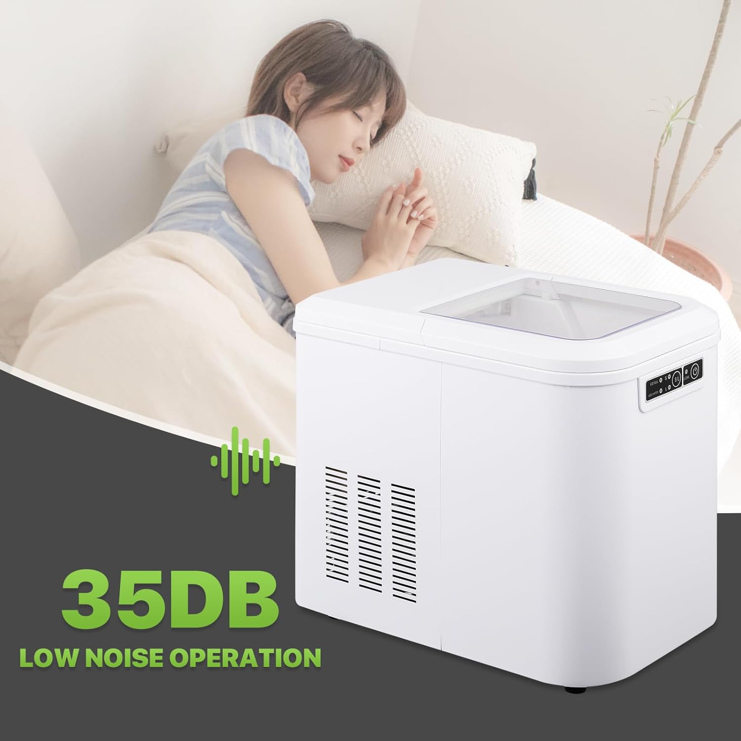 Ice Maker Countertop 9 Cubes Ready in 10Mins, 26lbs in 24Hours, 2 Sizes Bullet Shaped Ice, Ice Maker Machine with Ice Scoop and Basket