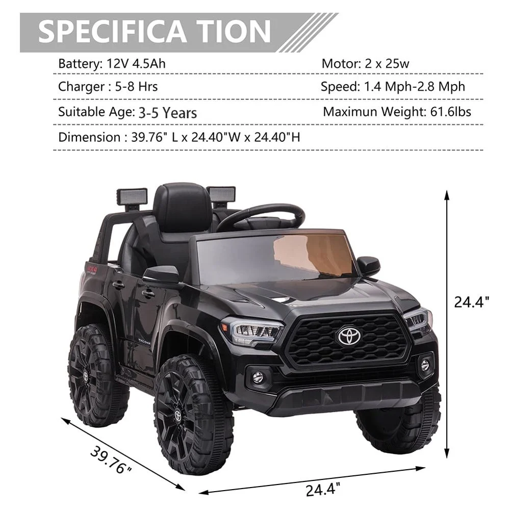 Licensed Toyota Tacoma Electric Ride on Vehicle for Kids, 12V Powered Ride on Car Toys with Remote Control, LED Lights, MP3 Player, Gray