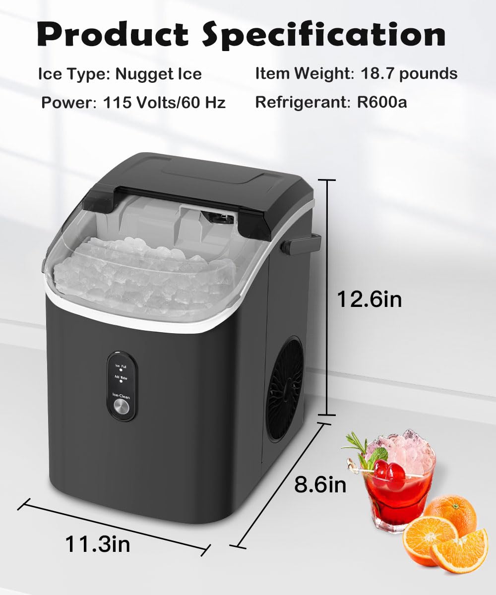 COWSAR Nugget Ice Maker Countertop, Chewable Pebble Ice 34Lbs Per Day, Crunchy Pellet Ice Cubes Maker Machine with Self Cleaning
