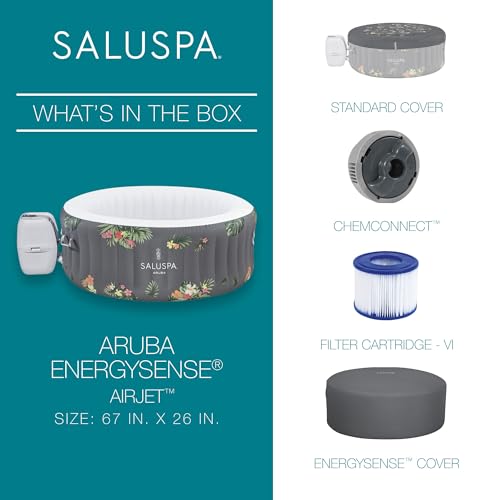 Bestway SaluSpa Aruba AirJet 2 to 3 Person Inflatable Hot Tub, 67 x 26 Inch Round Portable Outdoor Spa with 110 Soothing Jets and Cover, Gray