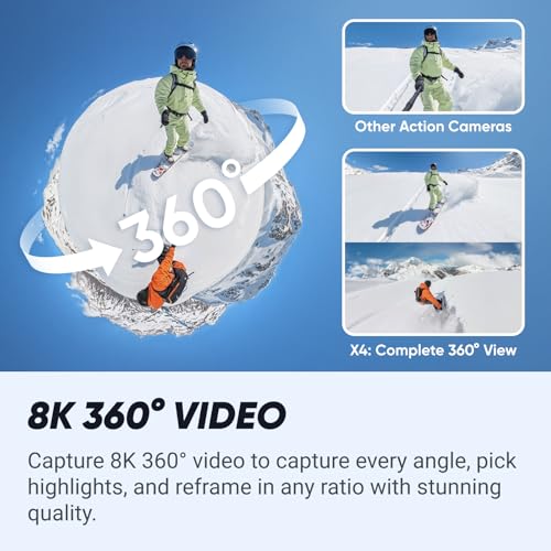 Insta360 X4 Standard Bundle - Waterproof 8K 360 Action Camera, 4K Wide-Angle Video, Invisible Selfie Stick Effect, Removable Lens Guards