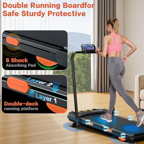 7.8MPH Incline Treadmill for Home, Walking Pad with Handle Bar, Under Desk Compact Treadmill with 350 Lbs Capacity, LED Display & APP, Remote Control