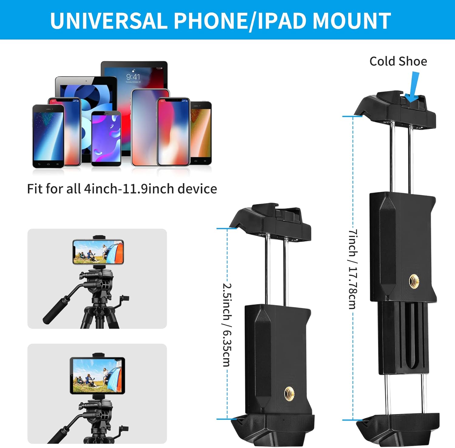 Tripod, 73 inch Tripod for Camera 15 lbs Loads with Fluid Head, 2 Quick Release Mounts and Tablet & Phone Mount Pack of 2