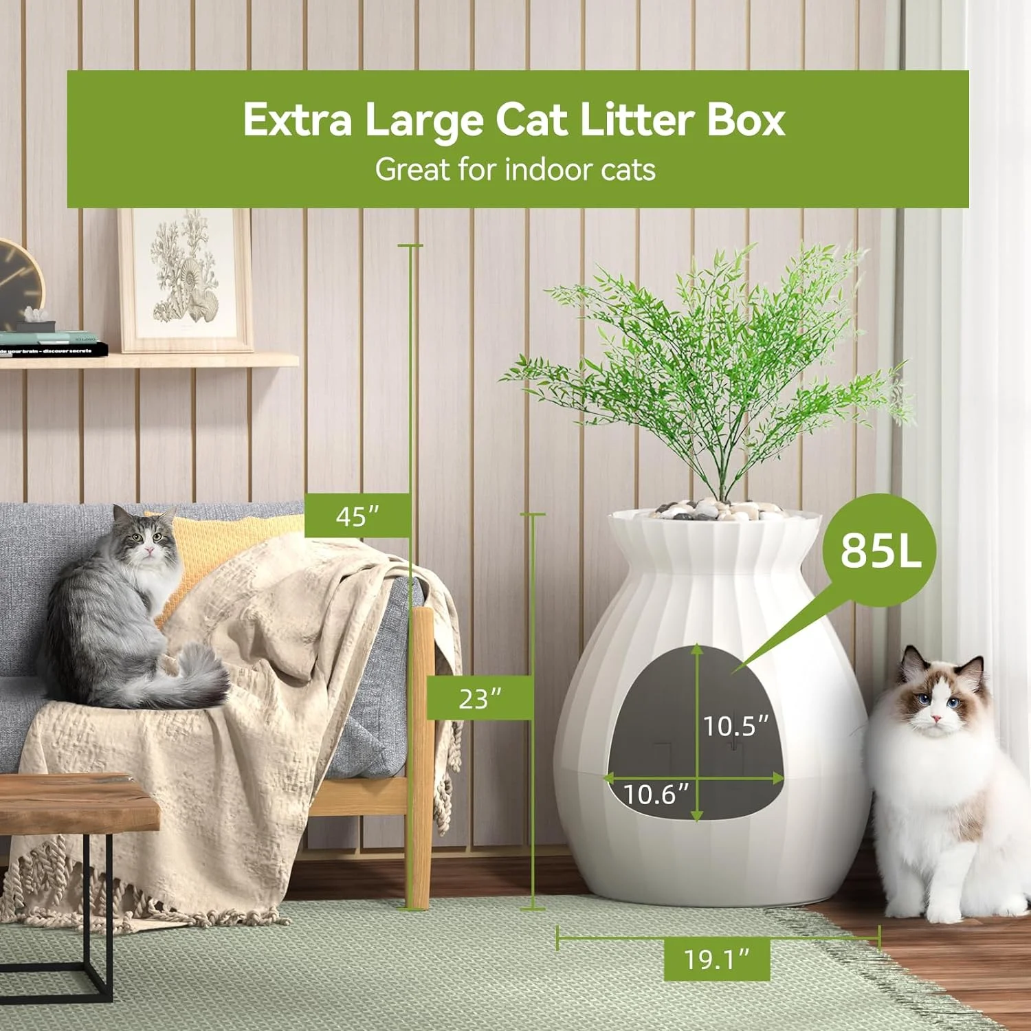 Petterm Hidden Litter Box Enclosed Plant Litter Box with Odor Removal & Sterilization System