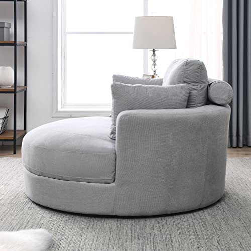 51.5-Inch Oversized Swivel Accent Barrel Chair with Storage Ottoman ,Button Decor and 4 Pillows