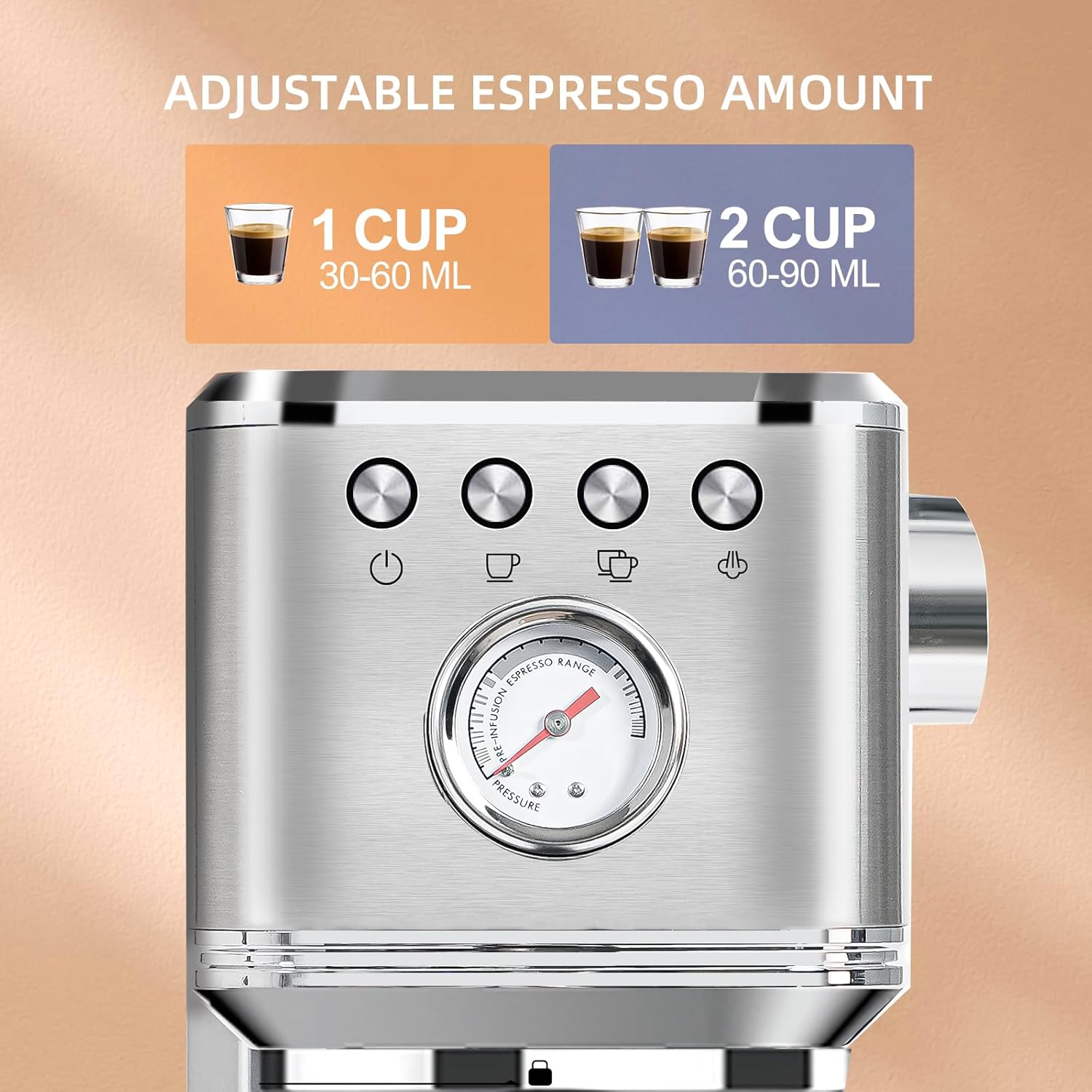 CHULUX Kom-Pro Espresso Machine 20 Bar, Semi Automatic Stainless Steel Coffee Machine for Home Latte Cappuccino Espresso Maker